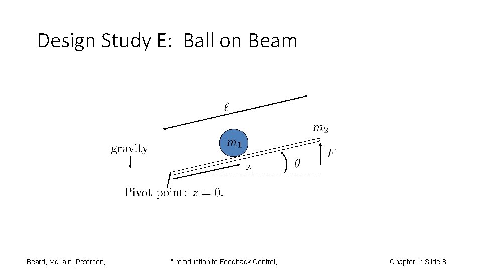 Design Study E: Ball on Beam Beard, Mc. Lain, Peterson, “Introduction to Feedback Control,