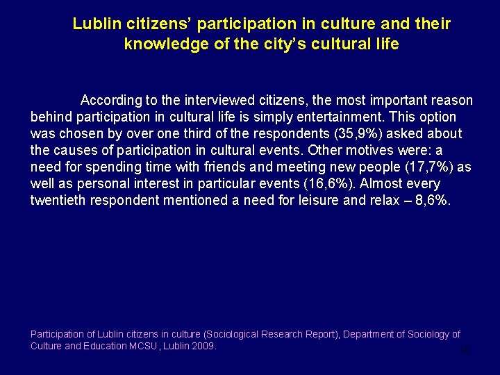 Lublin citizens’ participation in culture and their knowledge of the city’s cultural life According