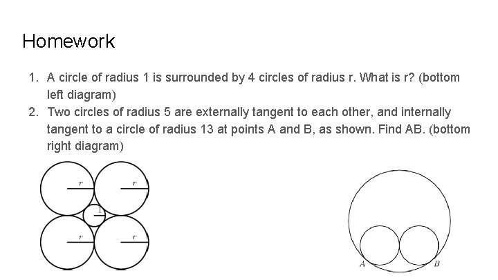Homework 1. A circle of radius 1 is surrounded by 4 circles of radius