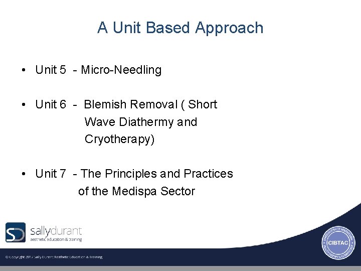 A Unit Based Approach • Unit 5 - Micro-Needling • Unit 6 - Blemish