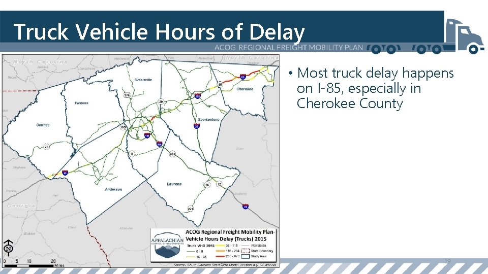 Truck Vehicle Hours of Delay • Most truck delay happens on I-85, especially in