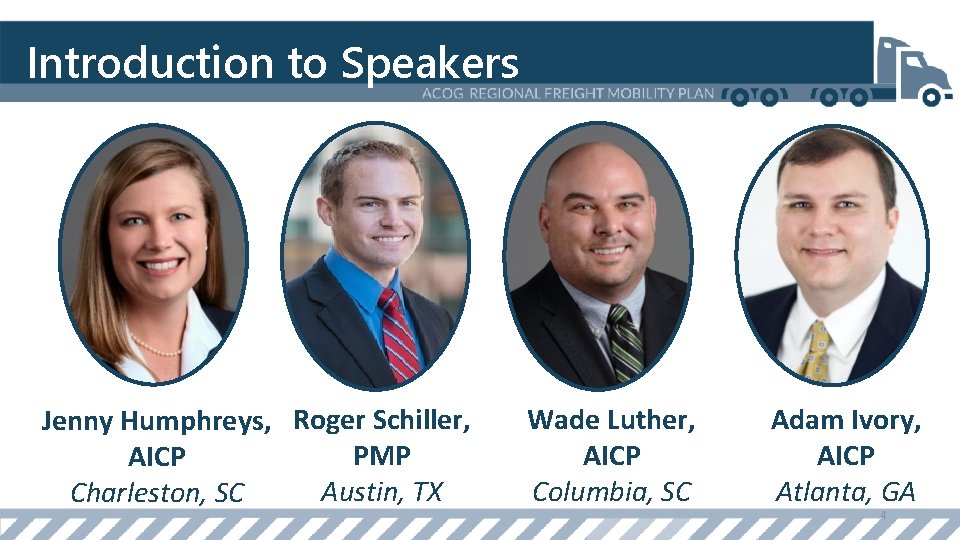 Introduction to Speakers Jenny Humphreys, Roger Schiller, PMP AICP Austin, TX Charleston, SC Wade