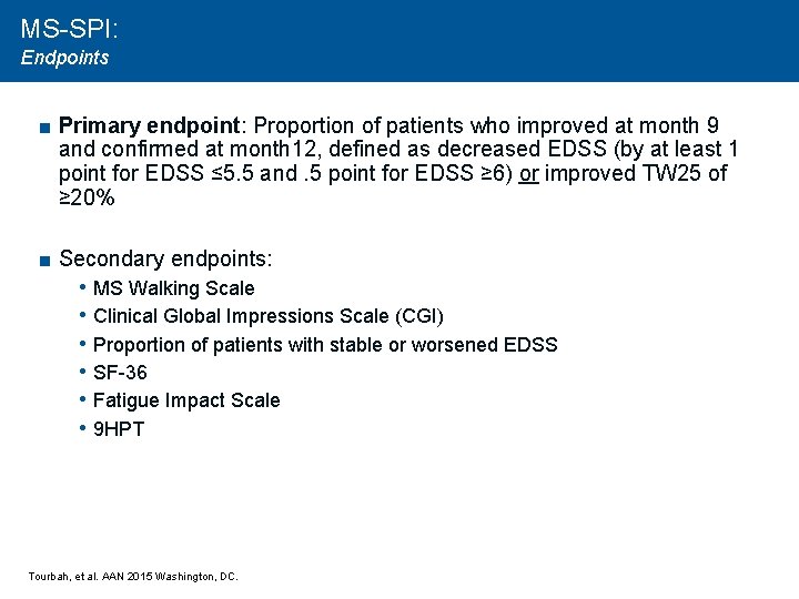 MS-SPI: Endpoints ■ Primary endpoint: Proportion of patients who improved at month 9 and