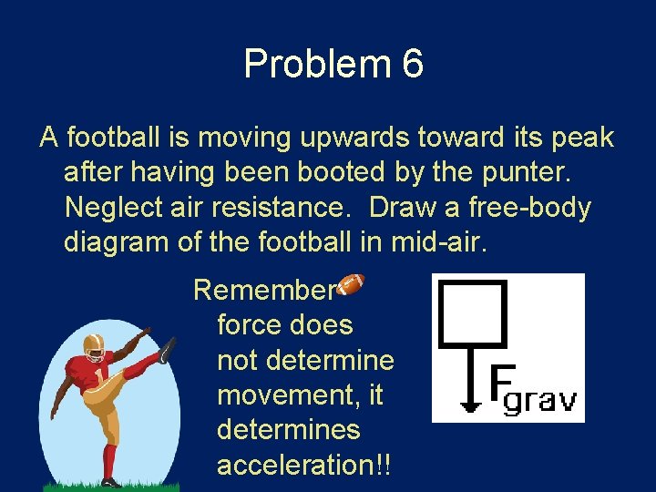 Problem 6 A football is moving upwards toward its peak after having been booted Problem 6 A football is moving upwards toward its peak after having been booted