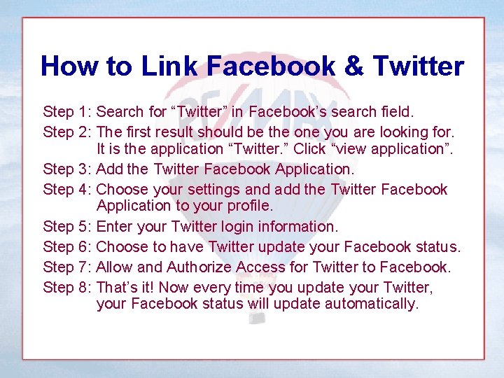 How to Link Facebook & Twitter Step 1: Search for “Twitter” in Facebook’s search