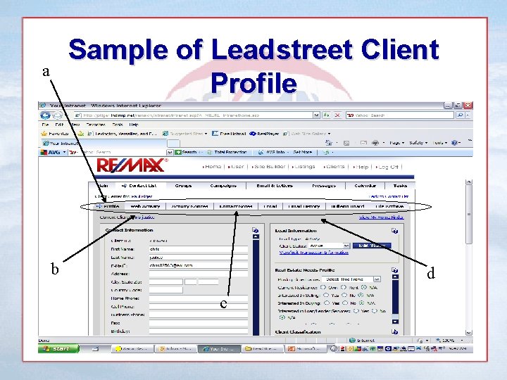 Sample of Leadstreet Client Profile a b d c 