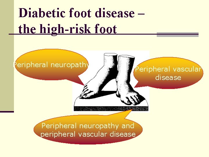 Diabetic foot disease – the high-risk foot Peripheral neuropathy Peripheral vascular disease Peripheral neuropathy
