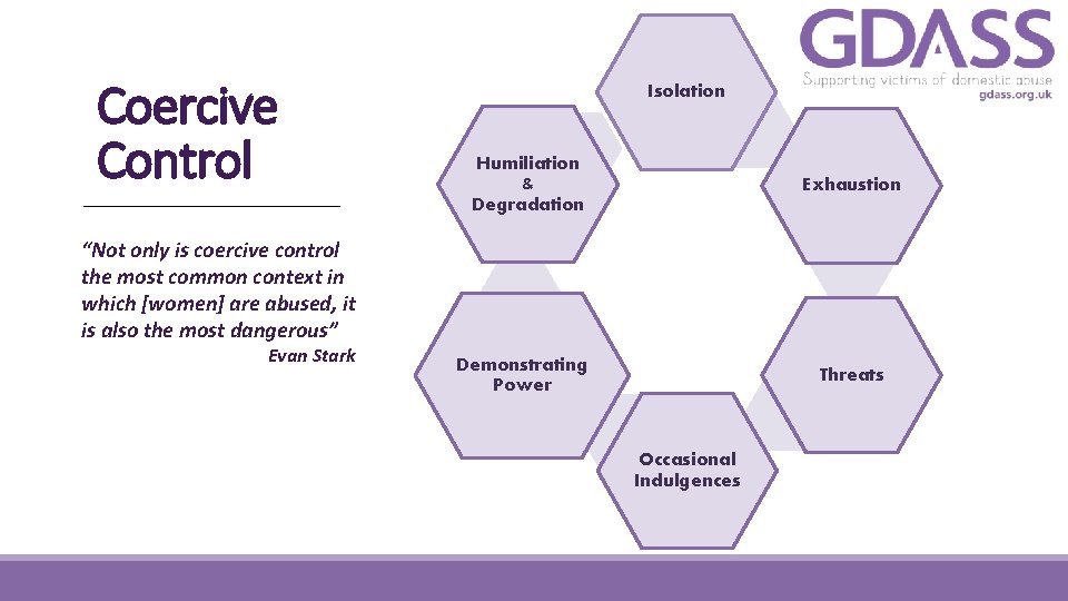 Coercive Control Isolation Humiliation & Degradation Exhaustion “Not only is coercive control the most