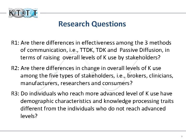 Research Questions R 1: Are there differences in effectiveness among the 3 methods of