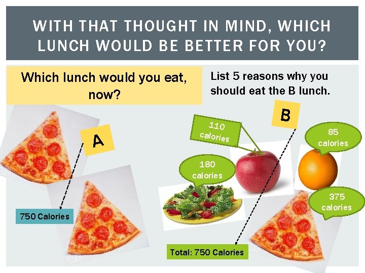 WITH THAT THOUGHT IN MIND, WHICH LUNCH WOULD BE BETTER FOR YOU? Which lunch
