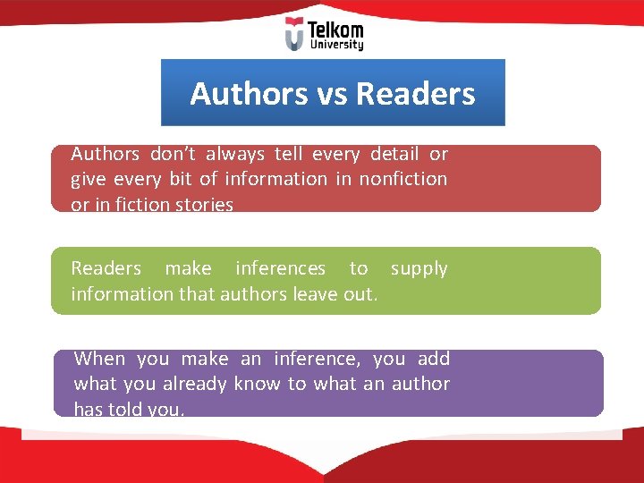 Authors vs Readers Authors don’t always tell every detail or give every bit of