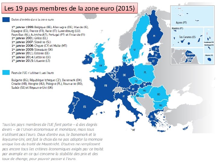 Les 19 pays membres de la zone euro (2015) 