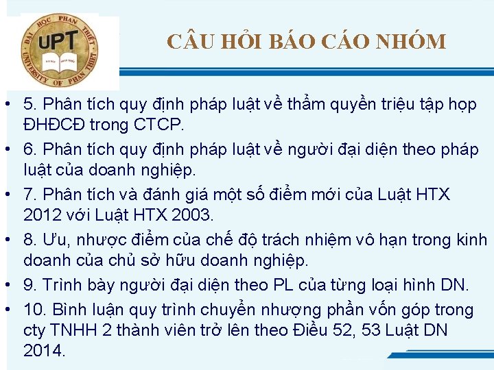 C U HỎI BÁO CÁO NHÓM • 5. Phân tích quy định pháp luật