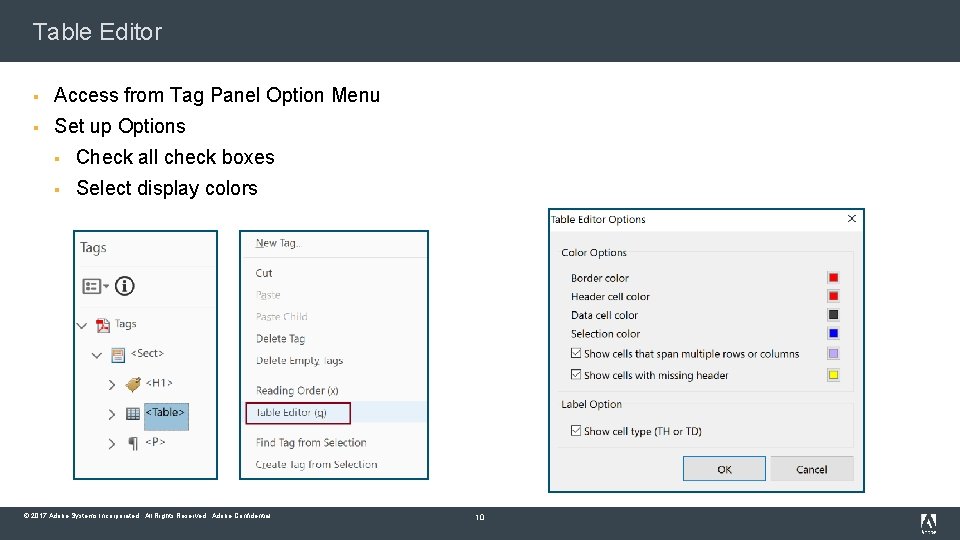 Table Editor § Access from Tag Panel Option Menu § Set up Options §