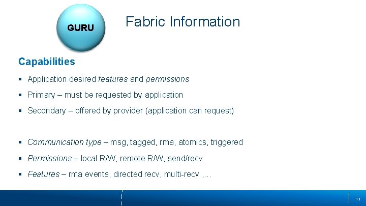 GURU Fabric Information Capabilities § Application desired features and permissions § Primary – must