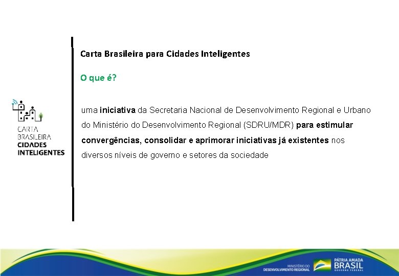 Carta Brasileira para Cidades Inteligentes O que é? uma iniciativa da Secretaria Nacional de