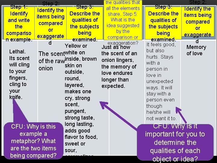 the qualities that Step 2: Step 3: or Step 1: all the elements Comparison