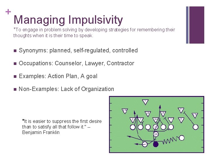 + Managing Impulsivity *To engage in problem solving by developing strategies for remembering their