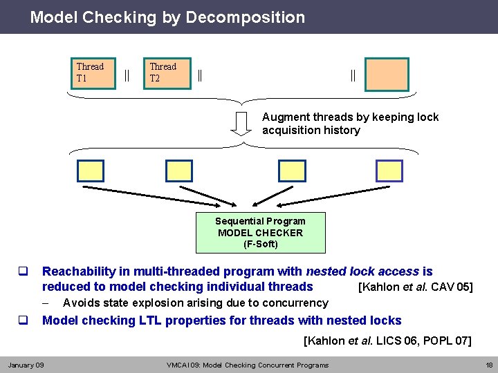 Model Checking by Decomposition Thread T 1 || Thread T 2 || || Augment