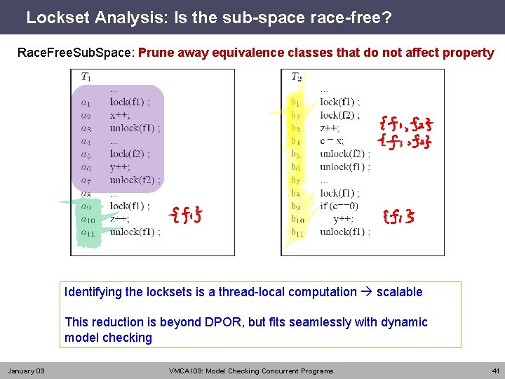 Lockset Analysis: Is the sub-space race-free? Race. Free. Sub. Space: Prune away equivalence classes