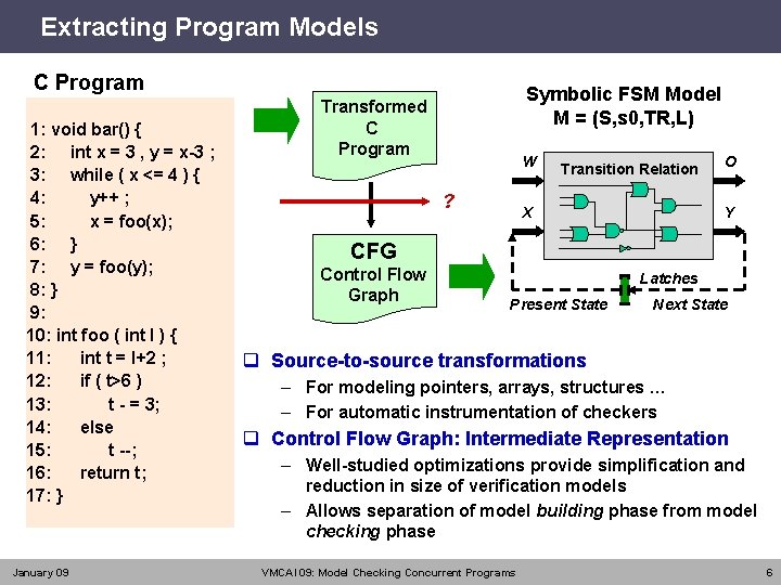 Extracting Program Models C Program 1: void bar() { 2: int x = 3