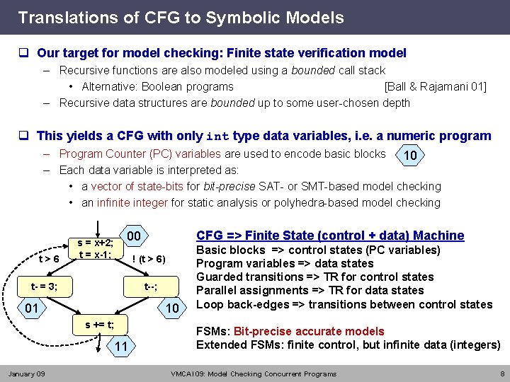 Translations of CFG to Symbolic Models q Our target for model checking: Finite state