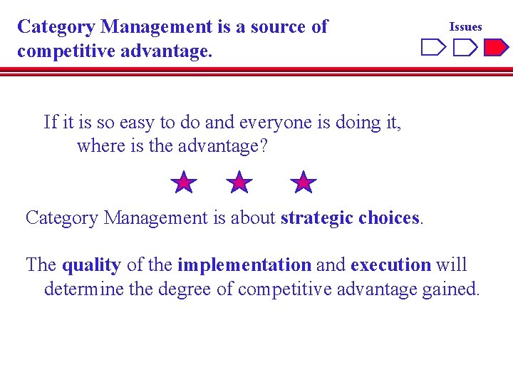 Category Management is a source of competitive advantage. Issues If it is so easy
