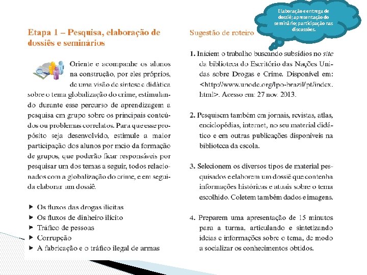 Elaboração e entrega de dossiê; apresentação do seminário; participação nas discussões. 