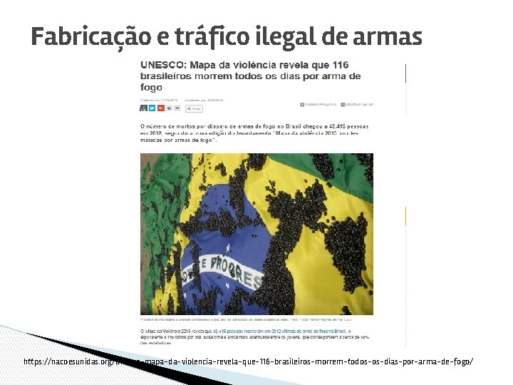 Fabricação e tráfico ilegal de armas https: //nacoesunidas. org/unesco-mapa-da-violencia-revela-que-116 -brasileiros-morrem-todos-os-dias-por-arma-de-fogo/ 