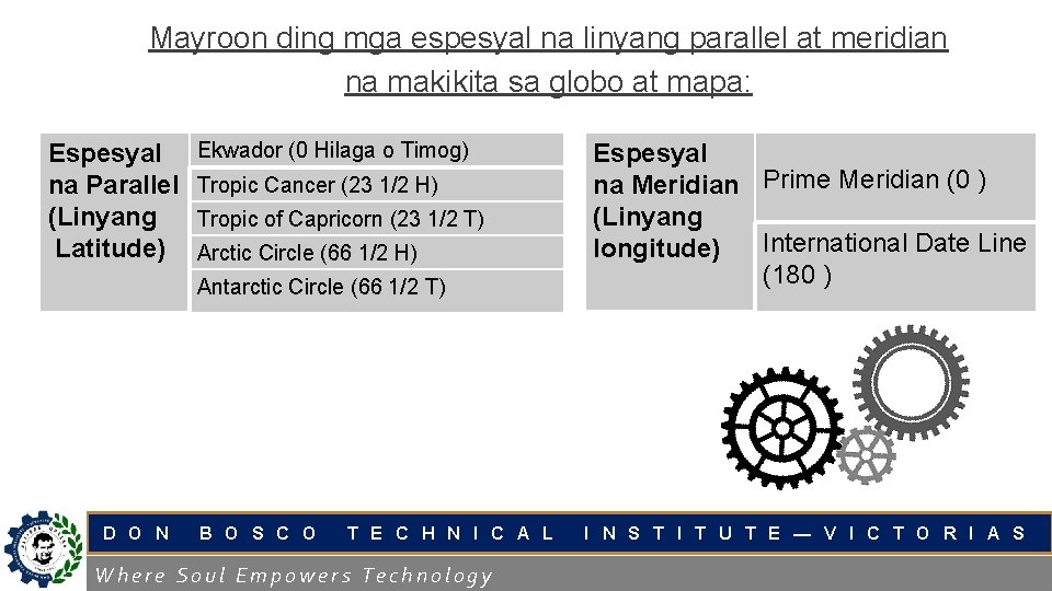 Mayroon ding mga espesyal na linyang parallel at meridian na makikita sa globo at