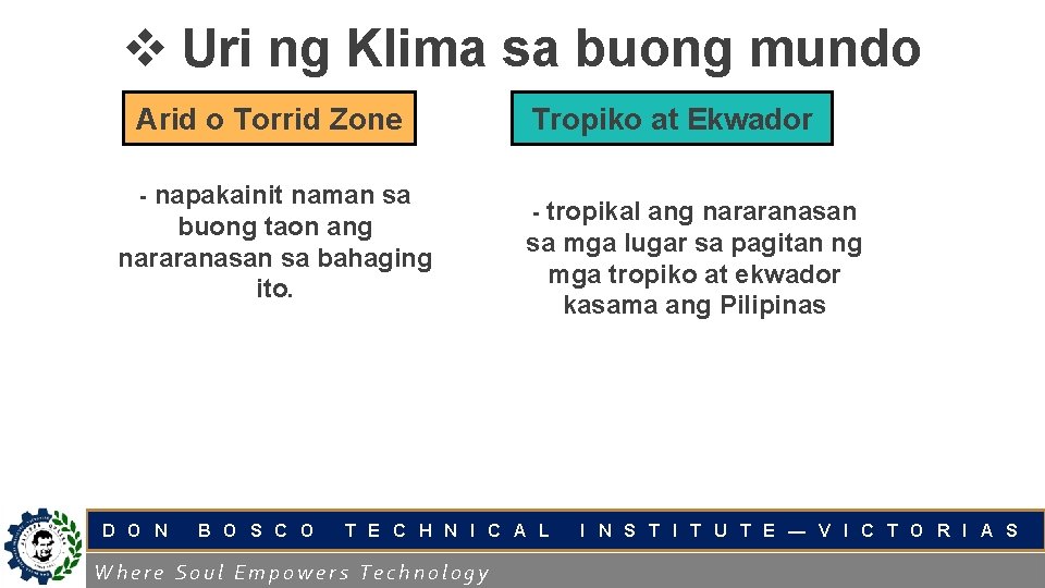 v Uri ng Klima sa buong mundo Arid o Torrid Zone napakainit naman sa