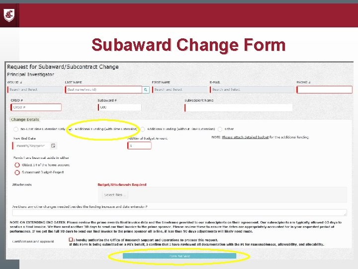 Subaward Change Form 
