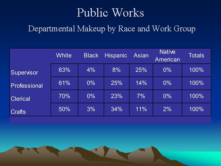 Public Works Departmental Makeup by Race and Work Group 