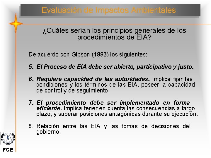 Evaluación de Impactos Ambientales ¿Cuáles serían los principios generales de los procedimientos de EIA?