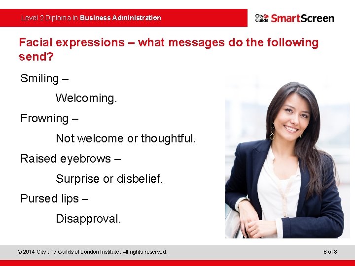 Level 2 Diploma in Business Administration Facial expressions – what messages do the following