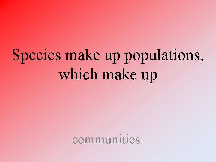 Species make up populations, which make up communities. 