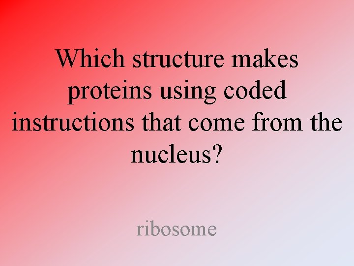 Which structure makes proteins using coded instructions that come from the nucleus? ribosome Which structure makes proteins using coded instructions that come from the nucleus? ribosome
