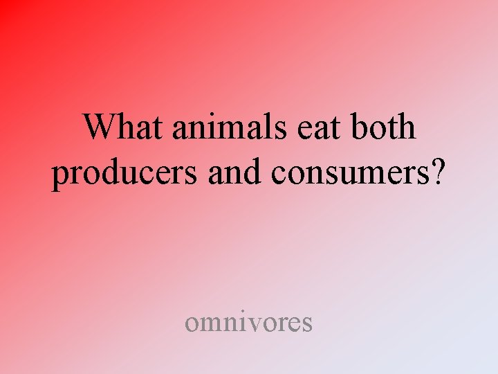 What animals eat both producers and consumers? omnivores What animals eat both producers and consumers? omnivores