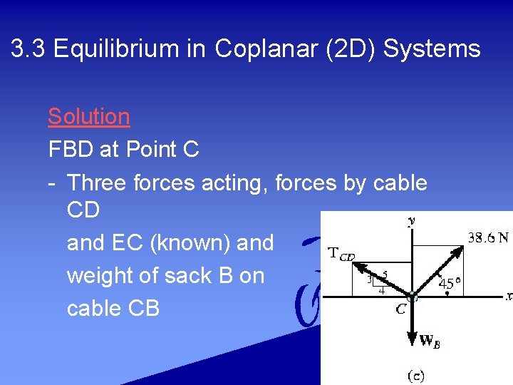 3. 3 Equilibrium in Coplanar (2 D) Systems Solution FBD at Point C -