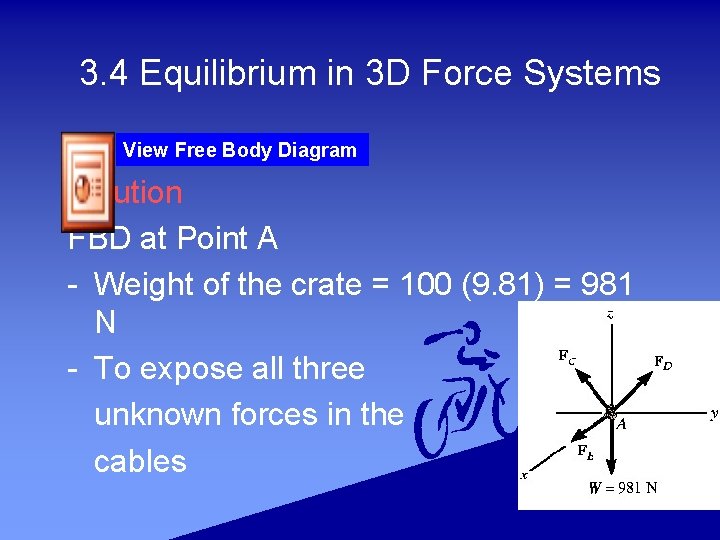 3. 4 Equilibrium in 3 D Force Systems View Free Body Diagram Solution FBD