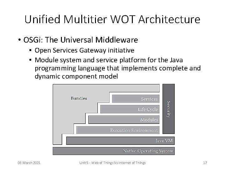 Unified Multitier WOT Architecture • OSGi: The Universal Middleware • Open Services Gateway initiative