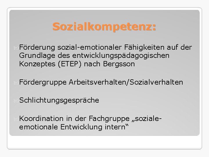 Sozialkompetenz: Förderung sozial-emotionaler Fähigkeiten auf der Grundlage des entwicklungspädagogischen Konzeptes (ETEP) nach Bergsson Fördergruppe