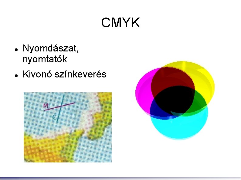 CMYK Nyomdászat, nyomtatók Kivonó színkeverés 