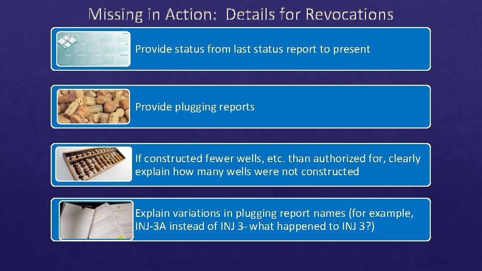 Missing in Action: Details for Revocations Provide status from last status report to present