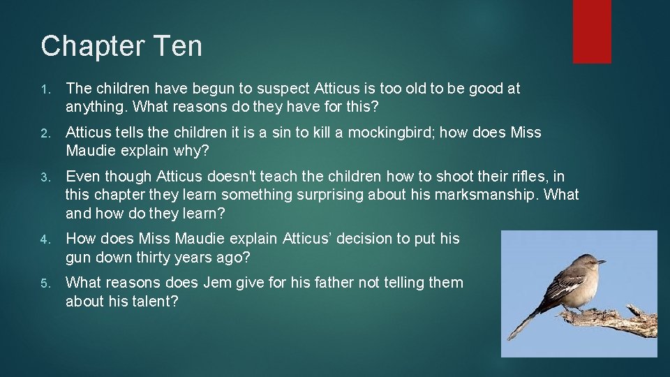 Chapter Ten 1. The children have begun to suspect Atticus is too old to