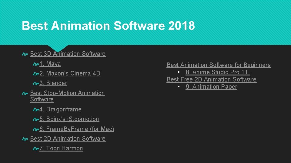 Best Animation Software 2018 Best 3 D Animation Software 1. Maya 2. Maxon's Cinema
