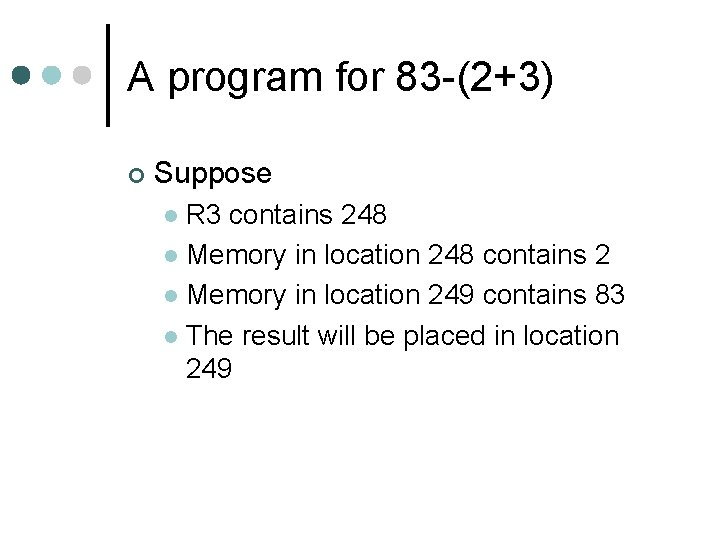 A program for 83 -(2+3) ¢ Suppose R 3 contains 248 l Memory in