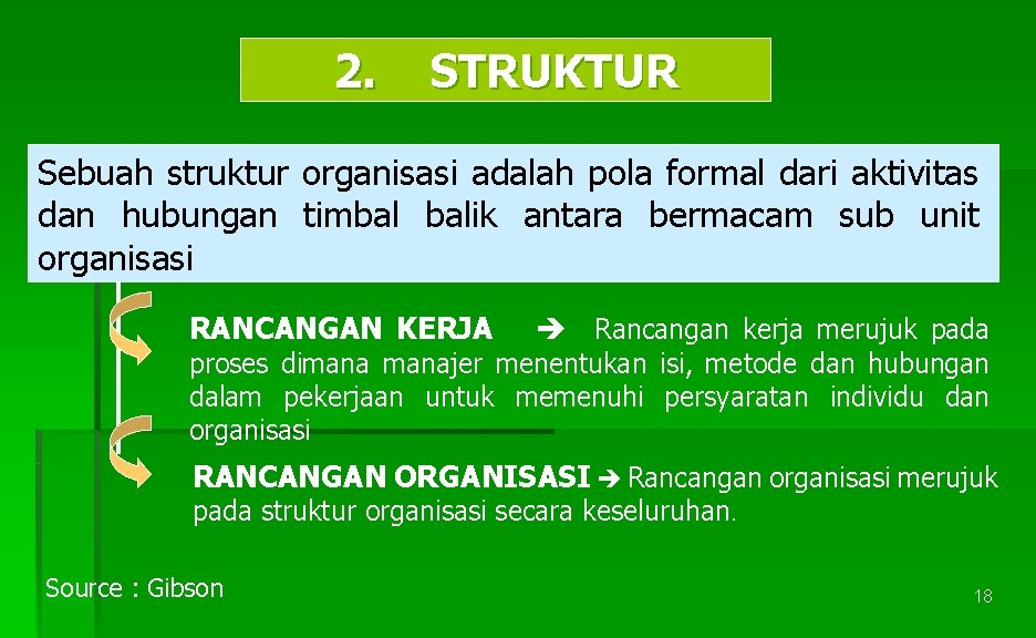 2. STRUKTUR Sebuah struktur organisasi adalah pola formal dari aktivitas dan hubungan timbal balik