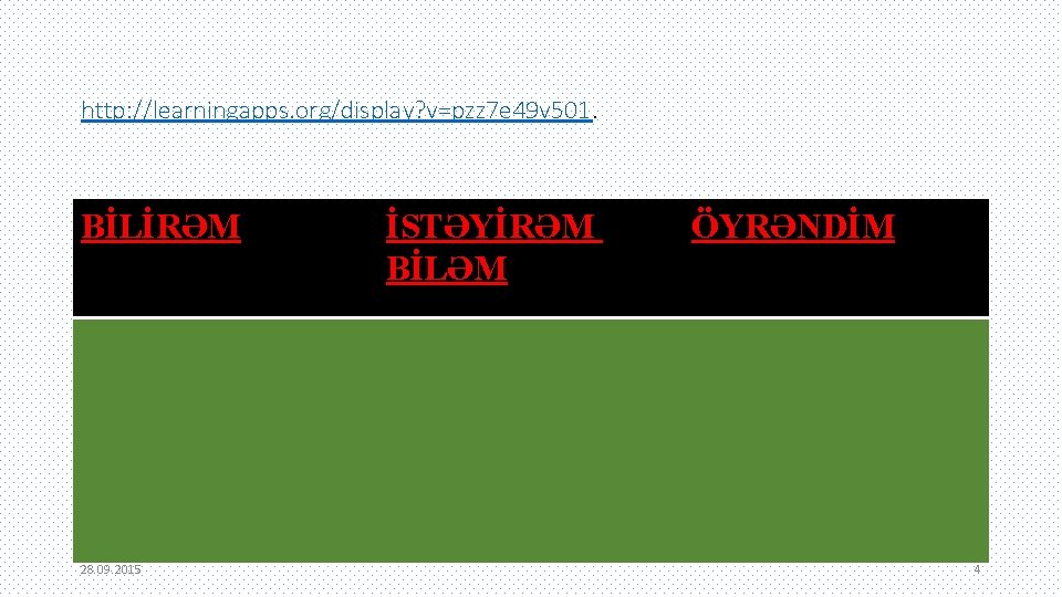 http: //learningapps. org/display? v=pzz 7 e 49 v 501. BİLİRƏM 28. 09. 2015 İSTƏYİRƏM