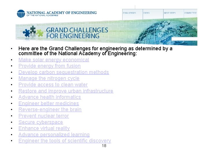  • • • • Here are the Grand Challenges for engineering as determined